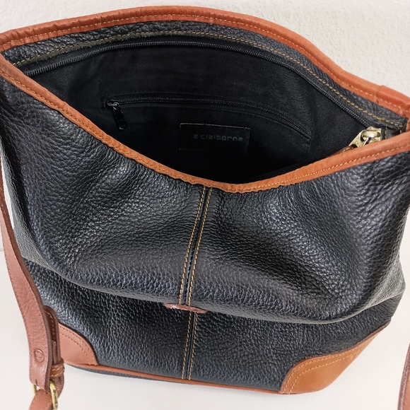 Vintage Liz Claiborne Black Pebbled Leather Large Crossbody - Picture 10 of 12